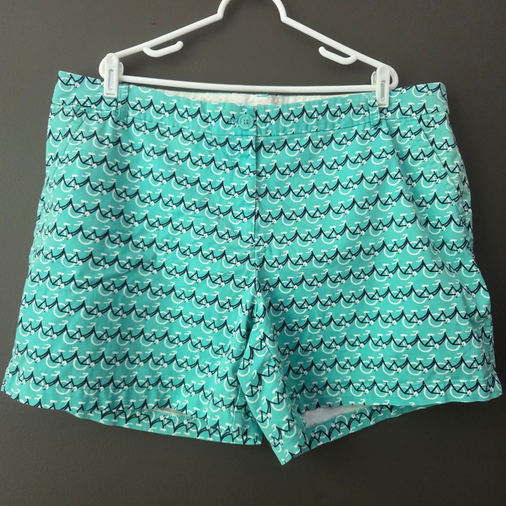 Crown & Ivy Woman 22W Aqua Bicycle Print Chino‎ Shorts Plus Size Stretch Cotton